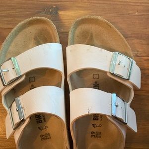 White Birkenstock sandals